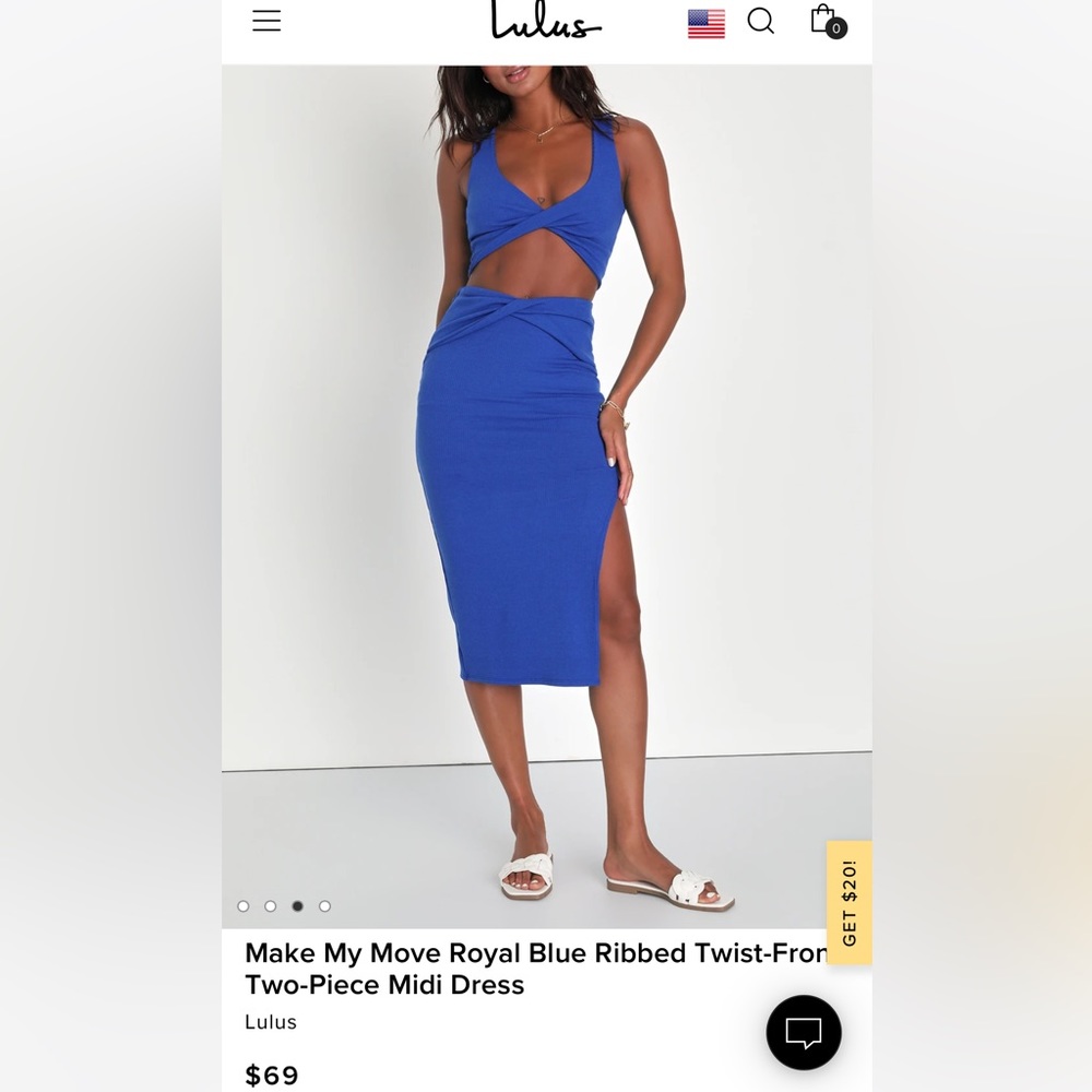 Lulus two piece midi dress, never been worn, tags intact
